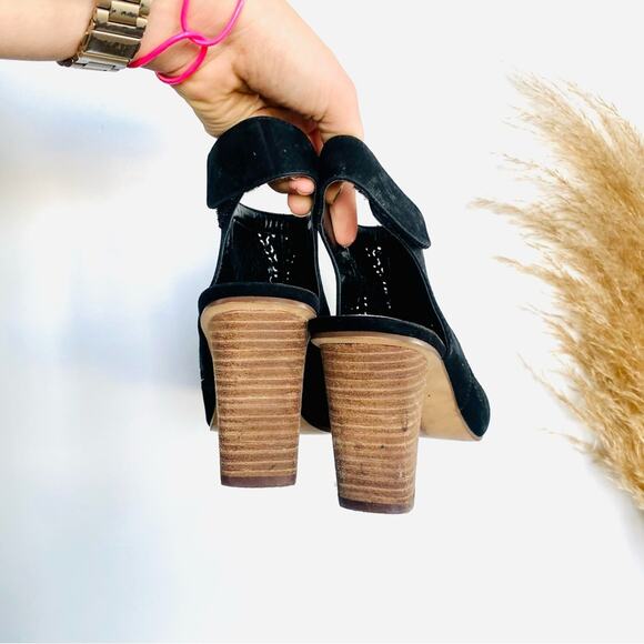 VINCE CAMUTO Black Leather Cutout Slingback Open Toe Sandals Chunky Heel Shoe 10 - Picture 9 of 14